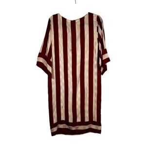 Vintage 1980s Flora Kung Silk Red White Striped Dress Damask Wounded Bird AS IS